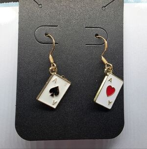 Playing‎ Cards Red Heart & Black Spade Aces Earrings Handmade Hypoallergenic